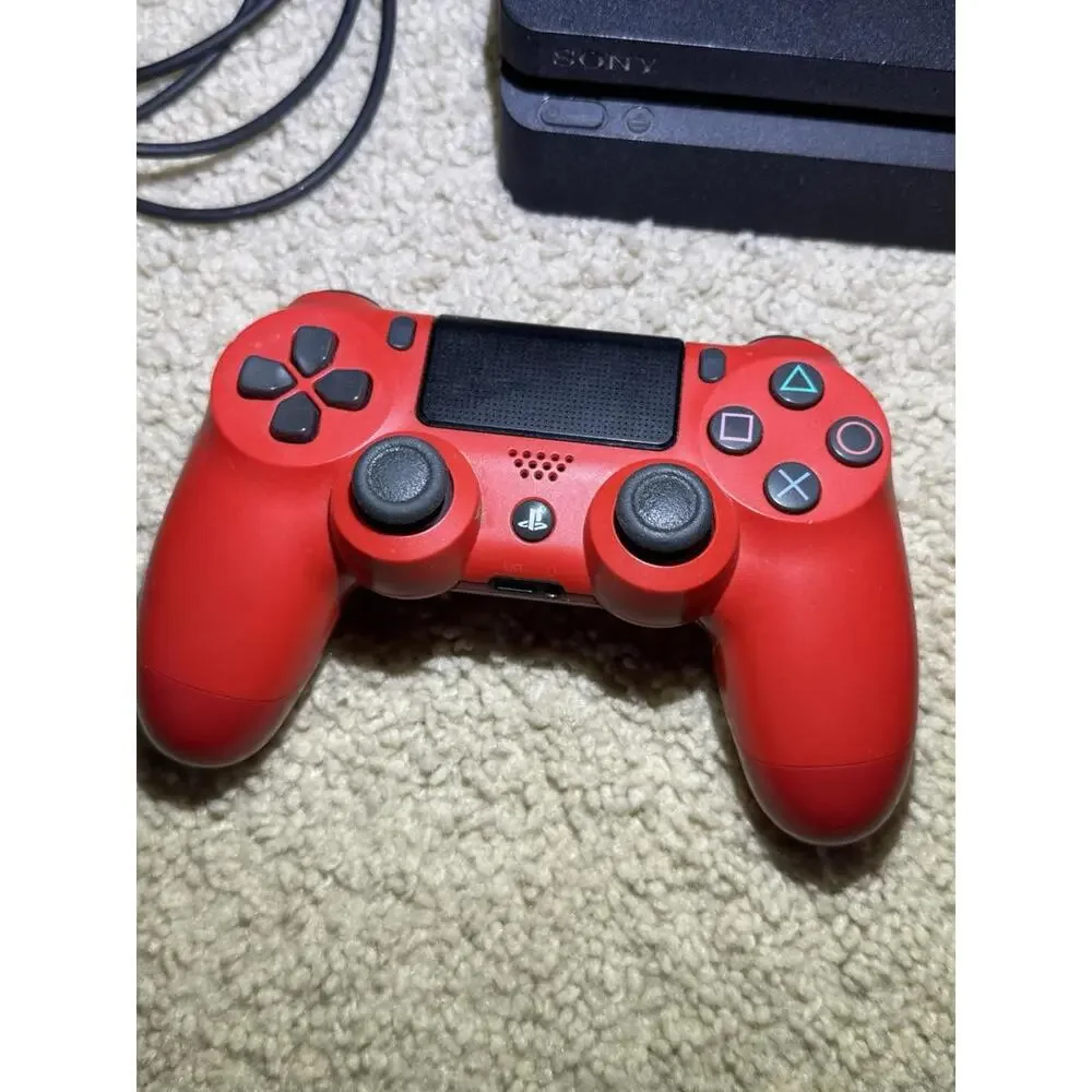 Sony PlayStation 4 Slim 500GB Console / 2 Dualshock Red Controllers / Cords